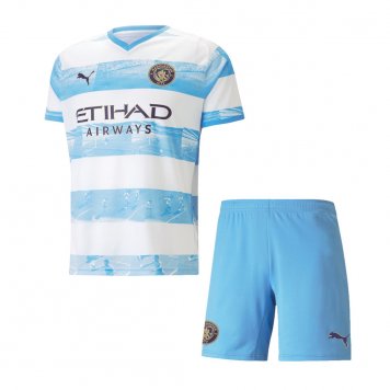 Manchester City 93:20 Anniversary Blue Soccer Jersey + Short Replica Youth 2022/23