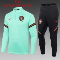 2020/21 Portugal Green Kids Half Zip Soccer Training Suit(Jacket + Pants)