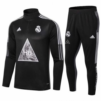 2020/21 Real Madrid Human Race Black Mens Half Zip Soccer Training Suit(Jacket + Pants)