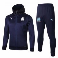 2019/20 Olympique Marseille Hoodie Navy Mens Soccer Training Suit(Jacket + Pants)