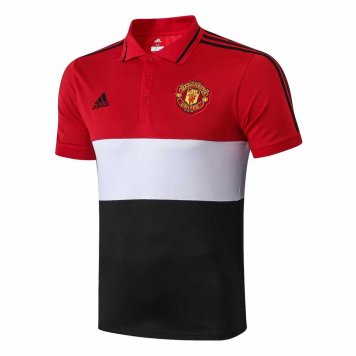 2019/20 Manchester United Red&White&Black Mens Soccer Polo Jersey