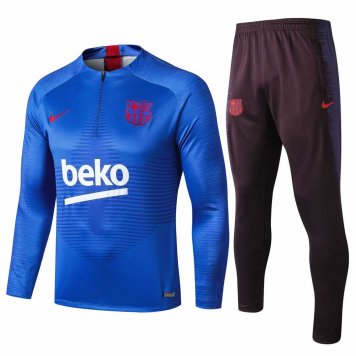 2019/20 Barcelona Half Zip Blue Stripe Mens Soccer Training Suit(Jacket + Pants)