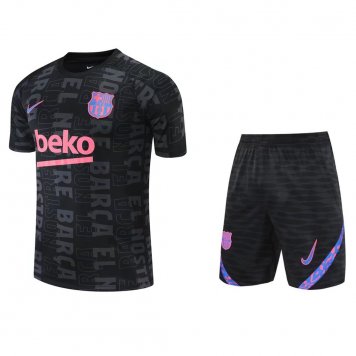 Barcelona Soccer Jerseys + Short Replica Black Lettering Mens 2022/23