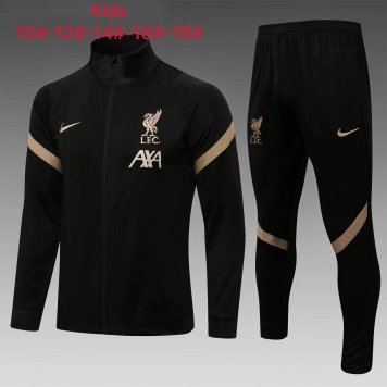 Liverpool Soccer Training Suit Jacket + Pants Black Gold Youth 2021/22