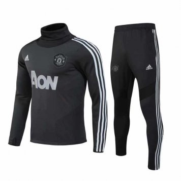 2019/20 Manchester United High Neck Black Mens Soccer Training Suit(Sweater + Pants)