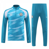 Manchester City Soccer Sweatshirt + Pants Replica Blue Zipper 2023/24 Mens