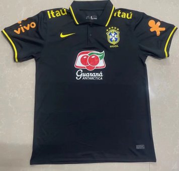 Brazil Soccer Polo Jersey Replica Black Mens 2022