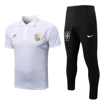 Brazil Soccer Polo + Pants Replica White 2022/23 Mens