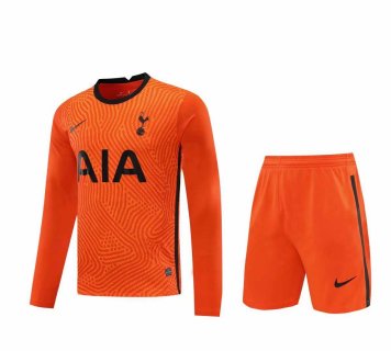 2020/21 Tottenham Hotspur Goalkeeper Orange Long Sleeve Mens Soccer Jersey Replica + Shorts Set