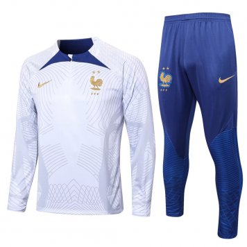 France Soccer Training Suit Replica White - Blue 2022 Mens
