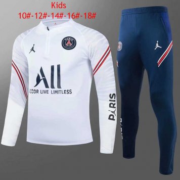 2021/22 PSG x Jordan White II Half Zip Soccer Training Suit Kids