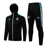 Real Madrid Soccer Training Suit Jacket + Pants Replica Black - Light Blue Mens 2021/22