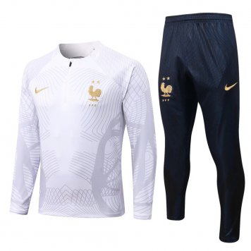 France Soccer Training Suit White Stripe Mens 2022/23