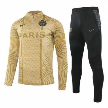 2020/21 PSG 50th Anniversary Gold Mens Half Zip Soccer Training Suit(Jacket + Pants) [2020127209]