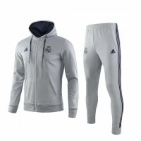 2019/20 Real Madrid Hoodie Light Grey Mens Soccer Training Suit(Jacket + Pants)