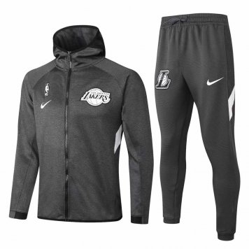 2020/21 LA Lakers Hoodie Grey Mens Soccer Training Suit(Jacket + Pants)