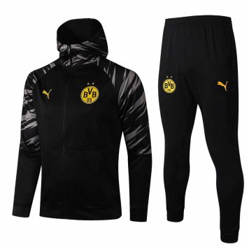 2020/21 Borussia Dortmund Hoodie Black Soccer Training Suit (Jacket + Pants) Mens [2020127923]