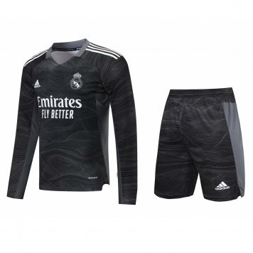 2021/22 Real Madrid Goalkeeper Black LS Soccer Jersey Replica + Shorts Set Mens