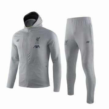 2019/20 Liverpool Hoodie Light Grey Mens Soccer Training Suit(Jacket + Pants)