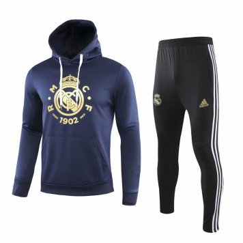2019/20 Real Madrid Hoodie Navy Mens Soccer Training Suit(SweatJersey + Pants)