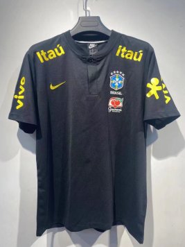 Brazil Soccer Polo Jersey Replica Black II Mens 2022