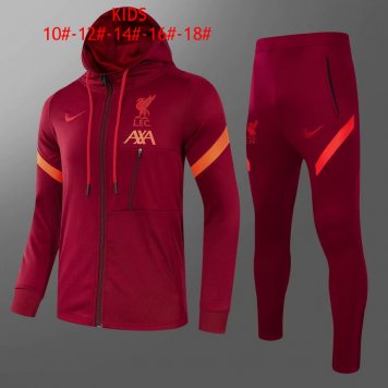 2021/22 Liverpool Hoodie Burgundy Soccer Training Suit (Jacket + Pants) Kids