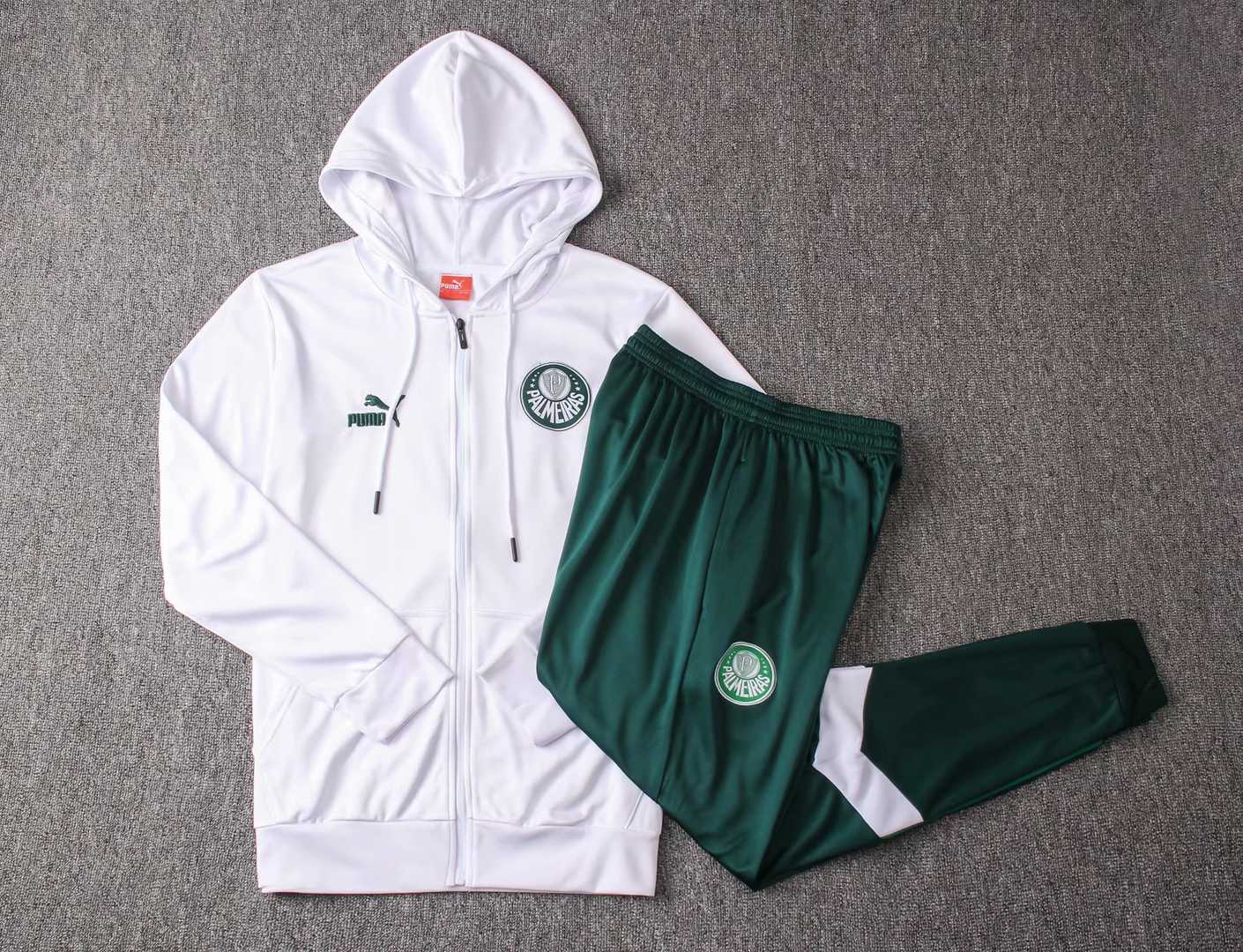 2019/20 Palmeiras Hoodie White Mens Soccer Training Suit(Jacket + Pants)