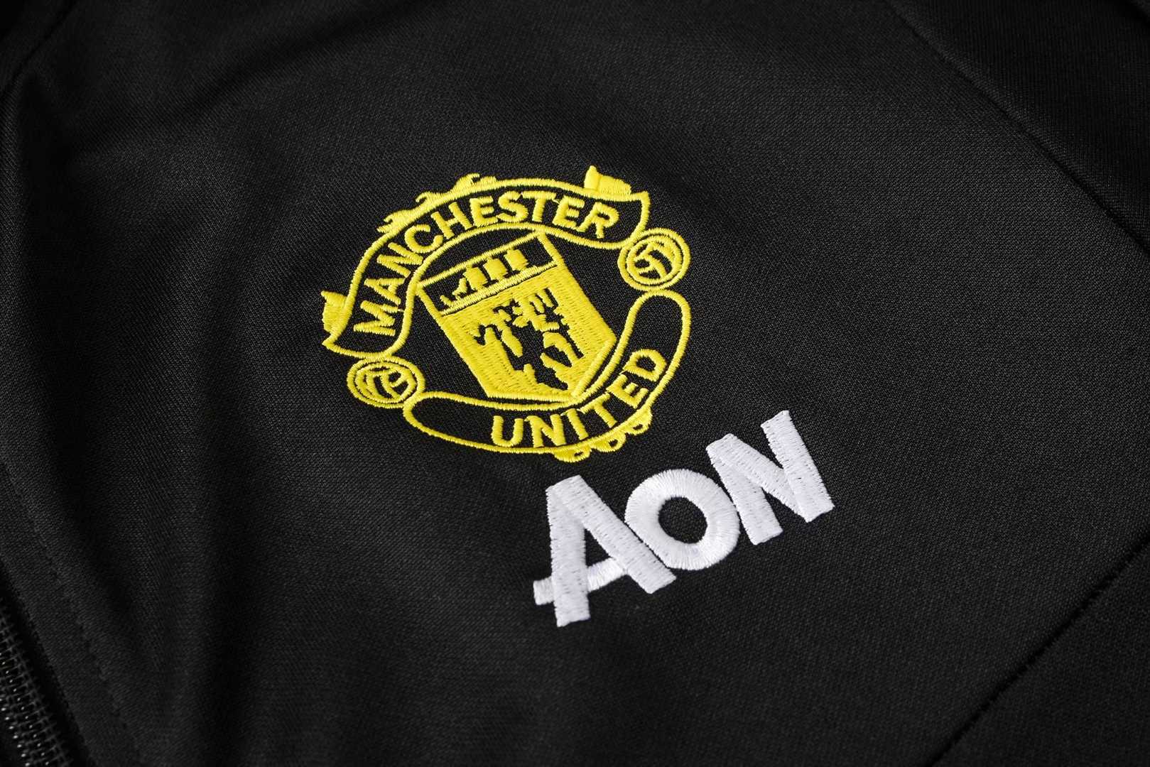 2019/20 Manchester United High Neck Black Mens Soccer Training Suit(Jacket + Pants)