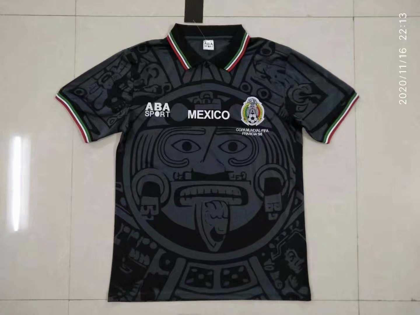 1998 Mexico Away Retro Black Mens Soccer Jersey Replica 