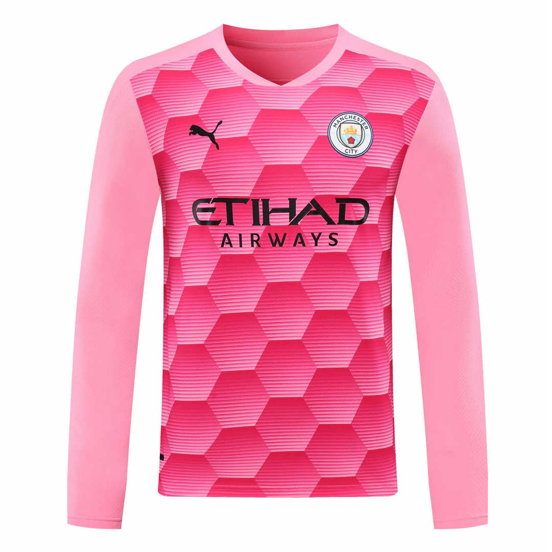 2020/21 Manchester City Goalkeeper Pink Long Sleeve Mens Soccer Jersey Replica  