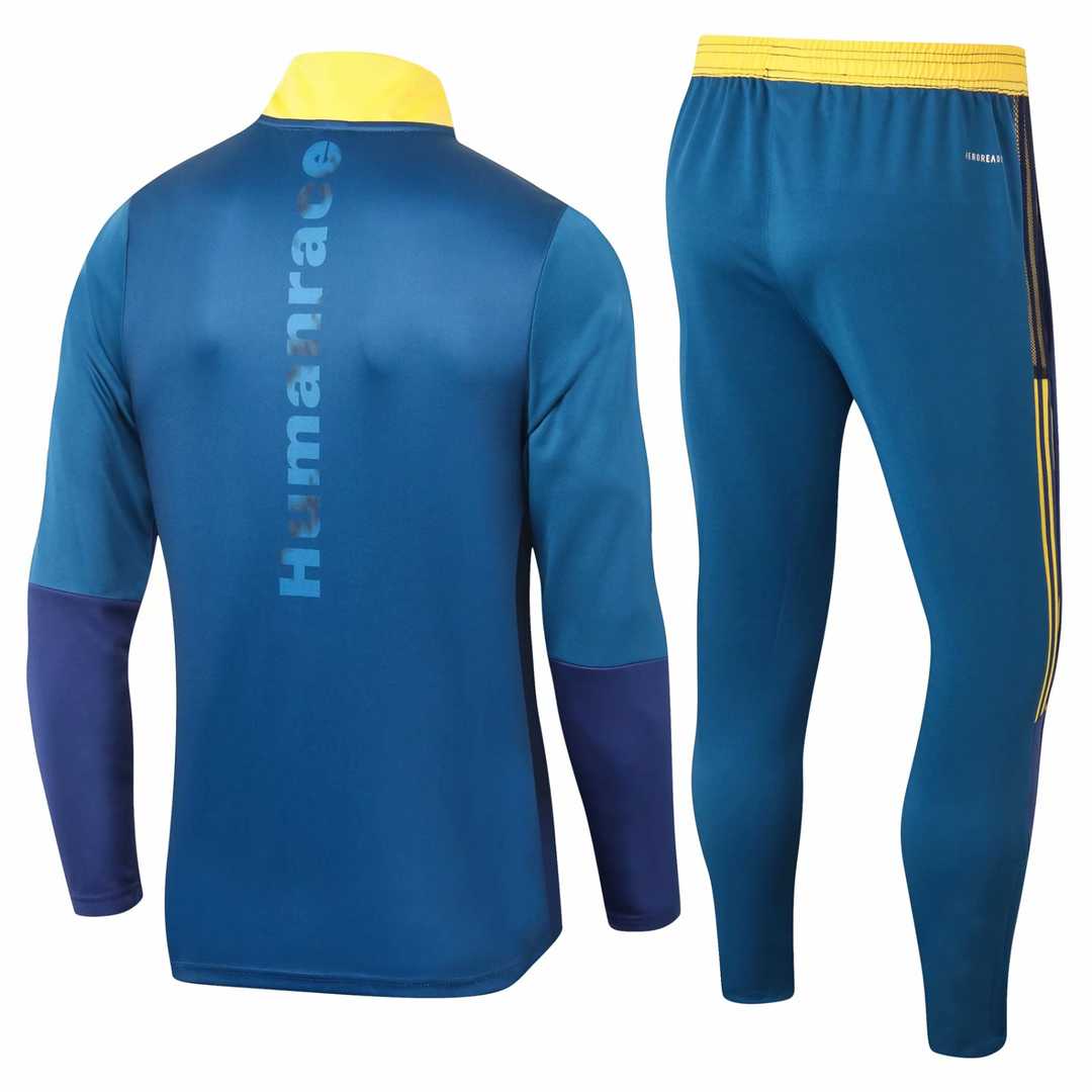 2020/21 Arsenal Human Race Blue Mens Half Zip  Soccer Training Suit(Jacket + Pants)