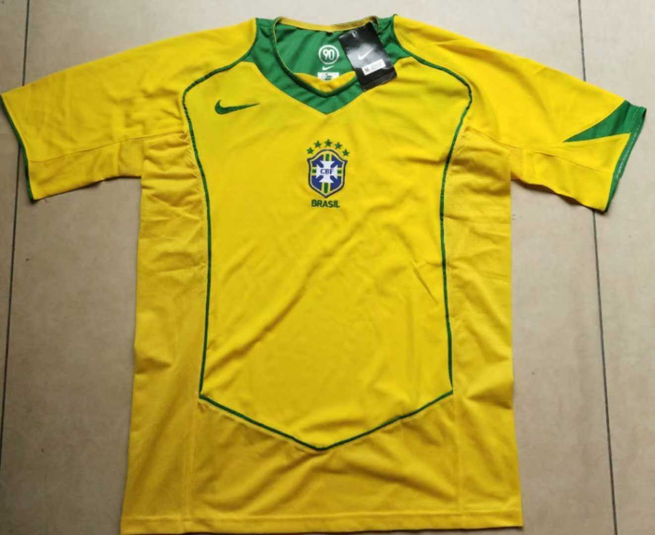 2004 Brazil Retro Home Mens Soccer Jersey Replica 