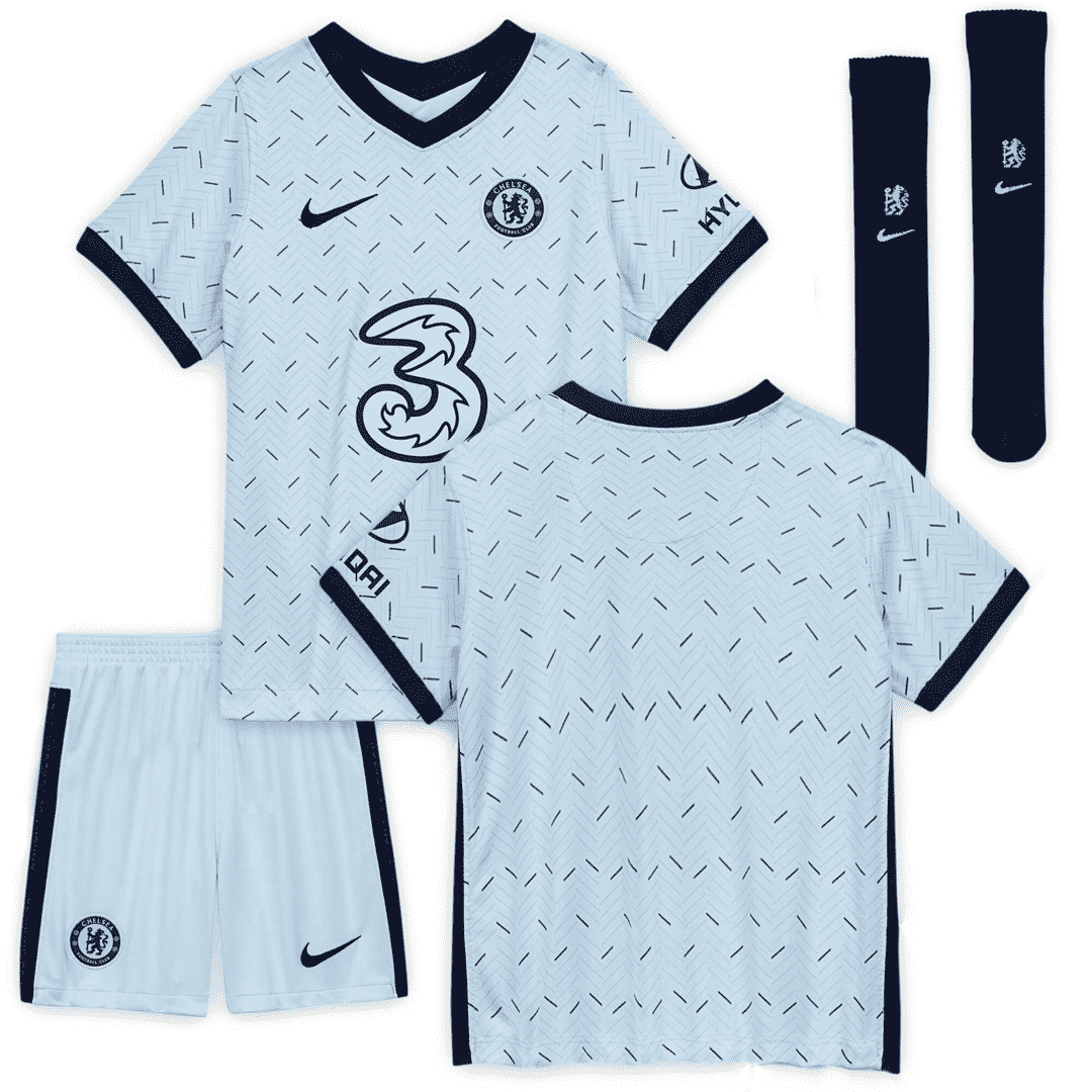 2020/21 Chelsea Away Light Grey Kids Soccer Kit(Jersey+Short+Socks)