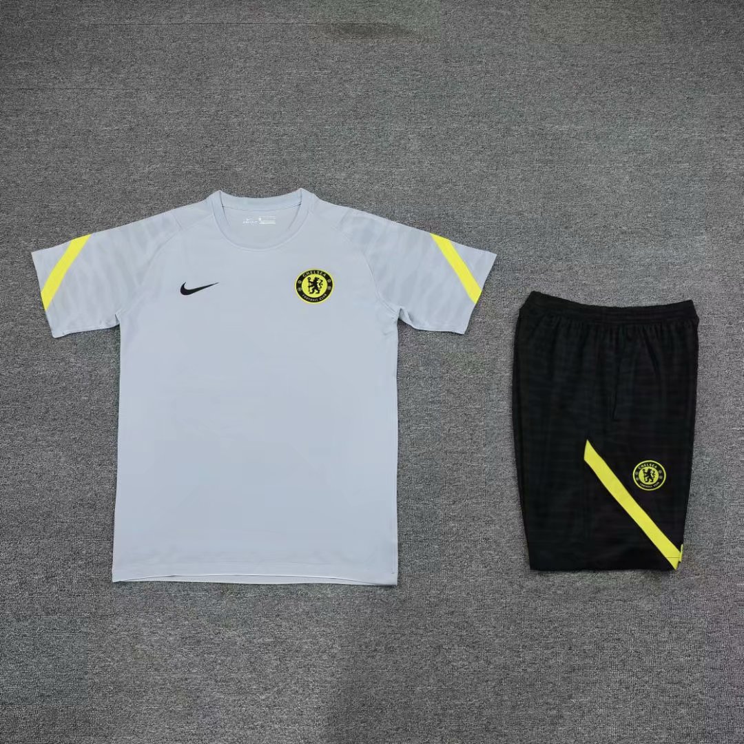 Chelsea Grey Soccer Training Suit Jerseys + Short Mens 2021/22 