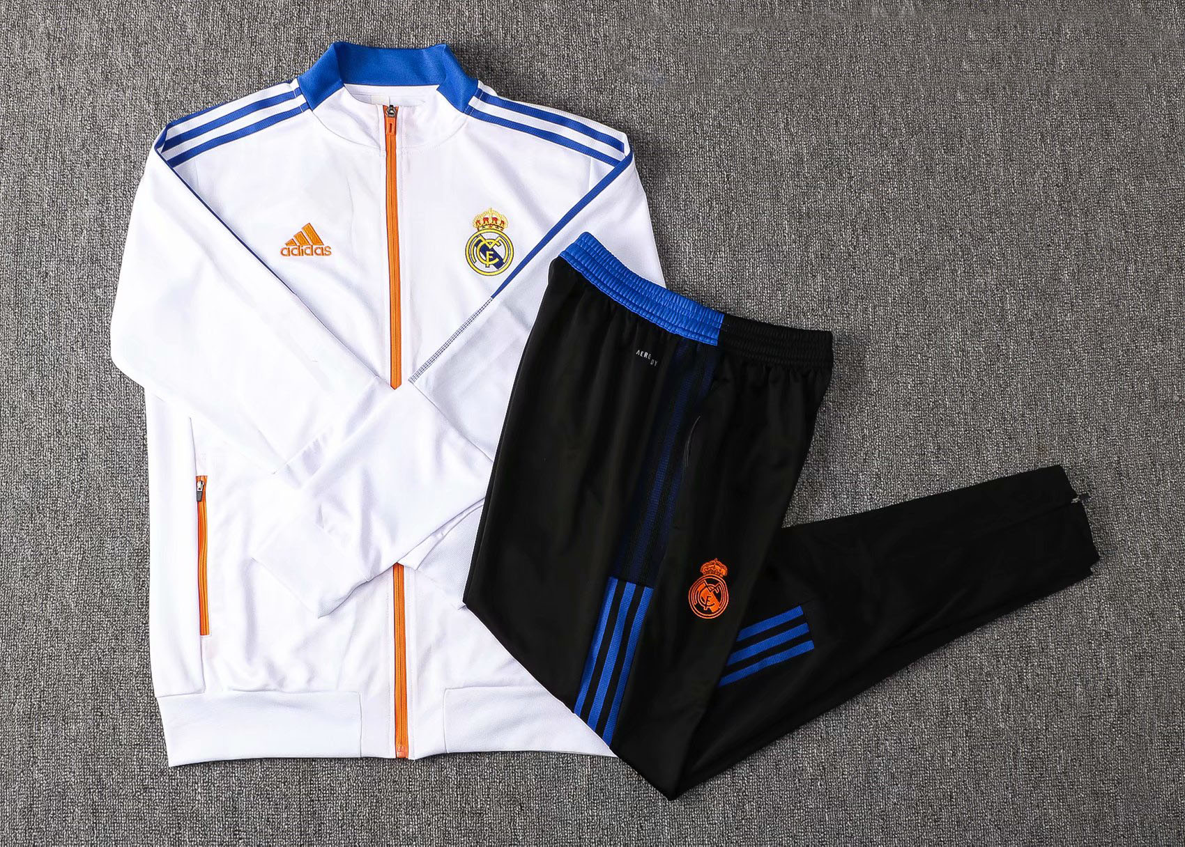 Real Madrid White Soccer Training Suit Jacket + Pants Youth 2021/22 
