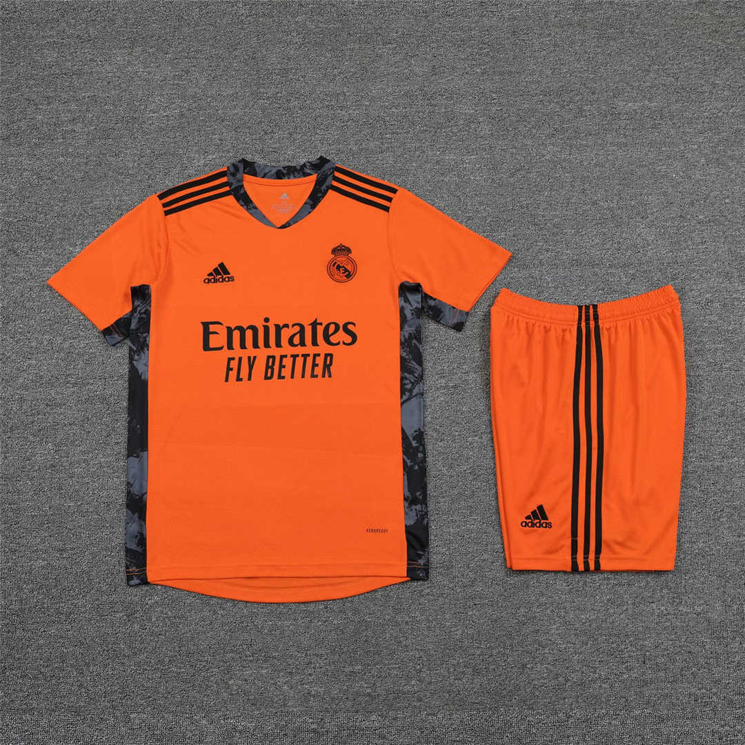 2020/21 Real Madrid Goalkeeper Orange Mens Soccer Jersey Replica  + Shorts Set