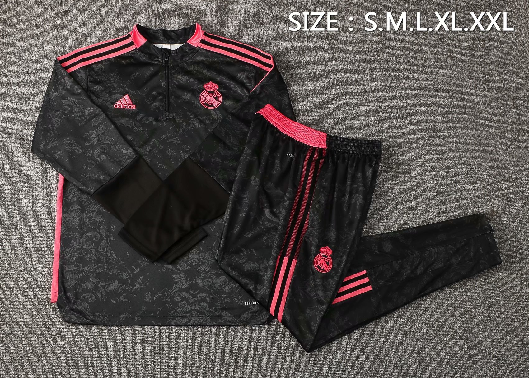 Real Madrid Soccer Training Suit Black - Pink Mens 2021/22 