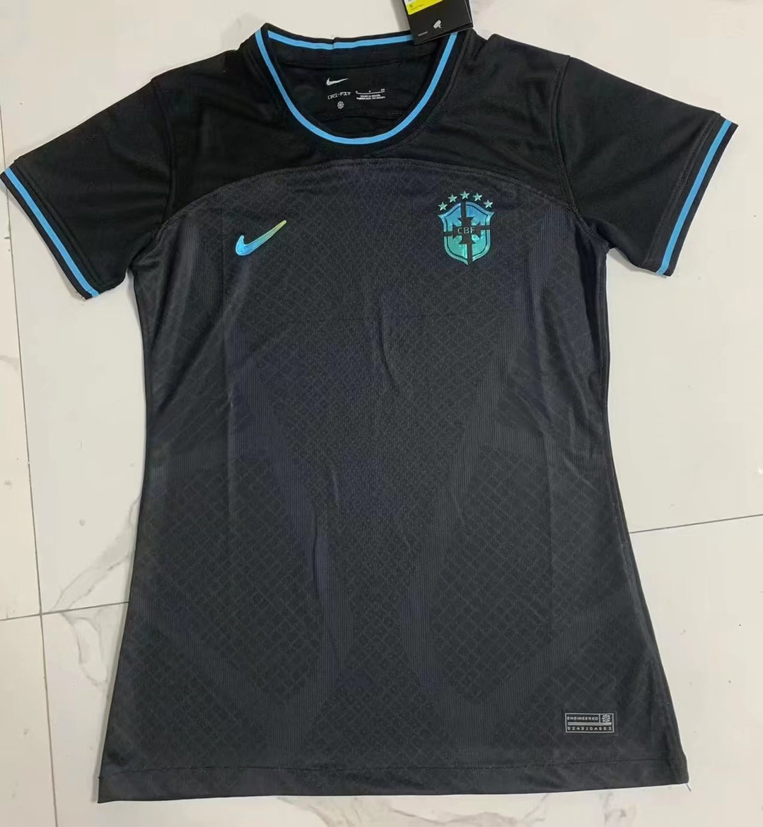 Brazil Soccer Jersey Replica Black - Shiny Blue Logo 2022 Womens (Special Edition)