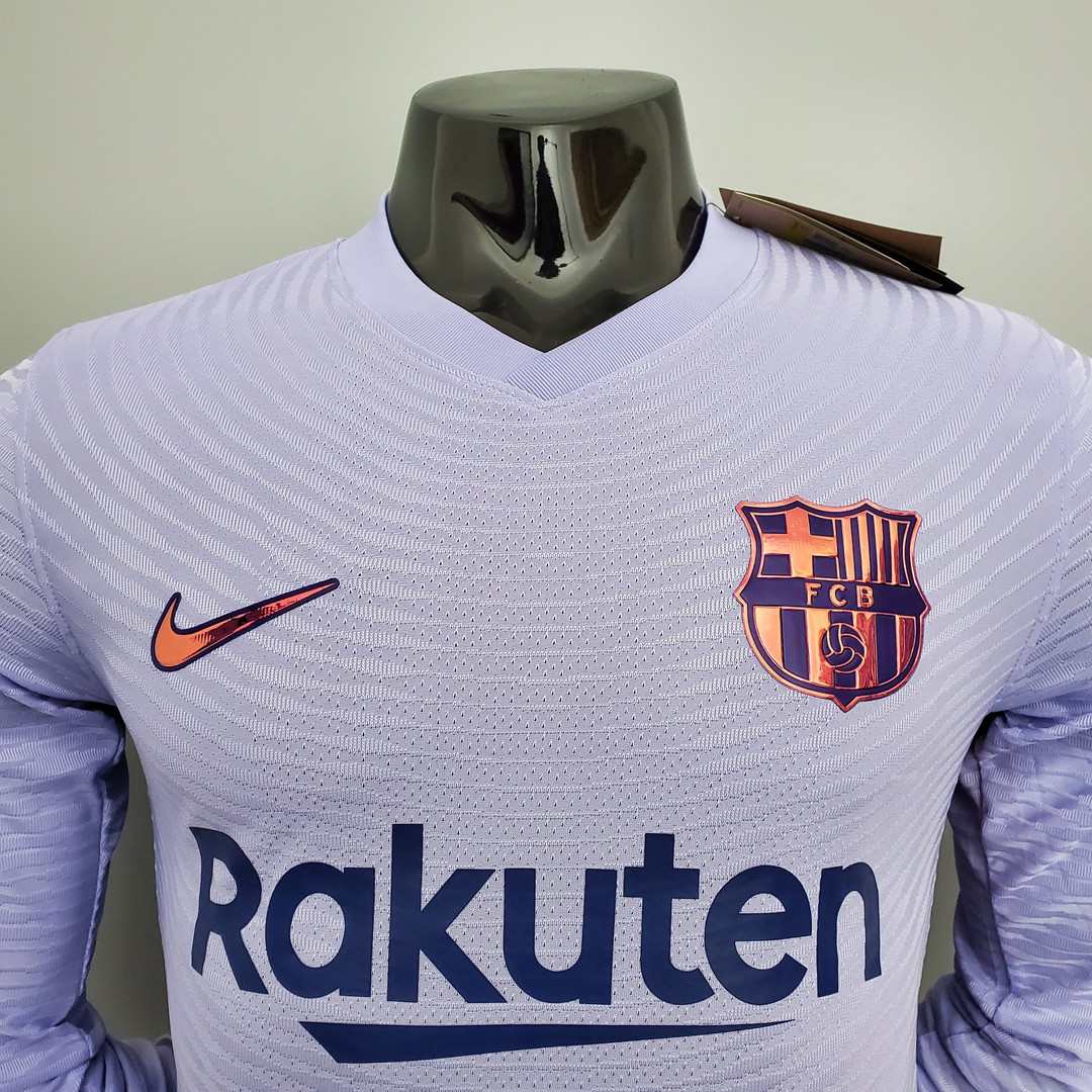 Barcelona Soccer Jersey Replica Away Long Sleeve Mens 2021/22 (Player Version)