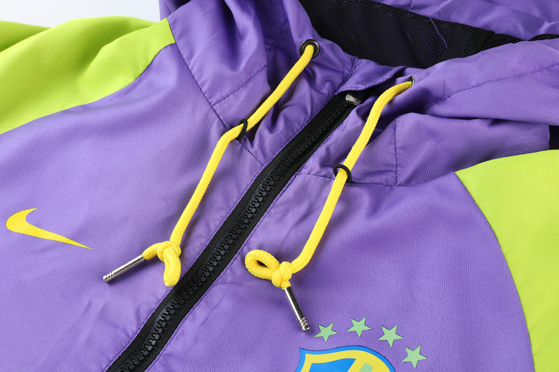 Brazil All Weather Windrunner Soccer Jacket Hoodie Purple - Black Mens 2022