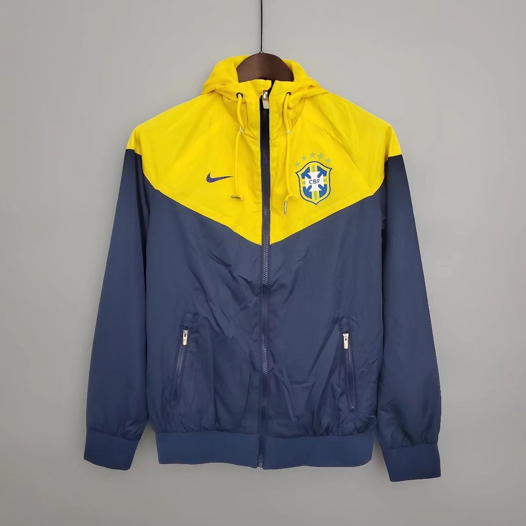 Brazil All Weather Windrunner Soccer Jacket Hoodie Yellow - Navy Mens 2022