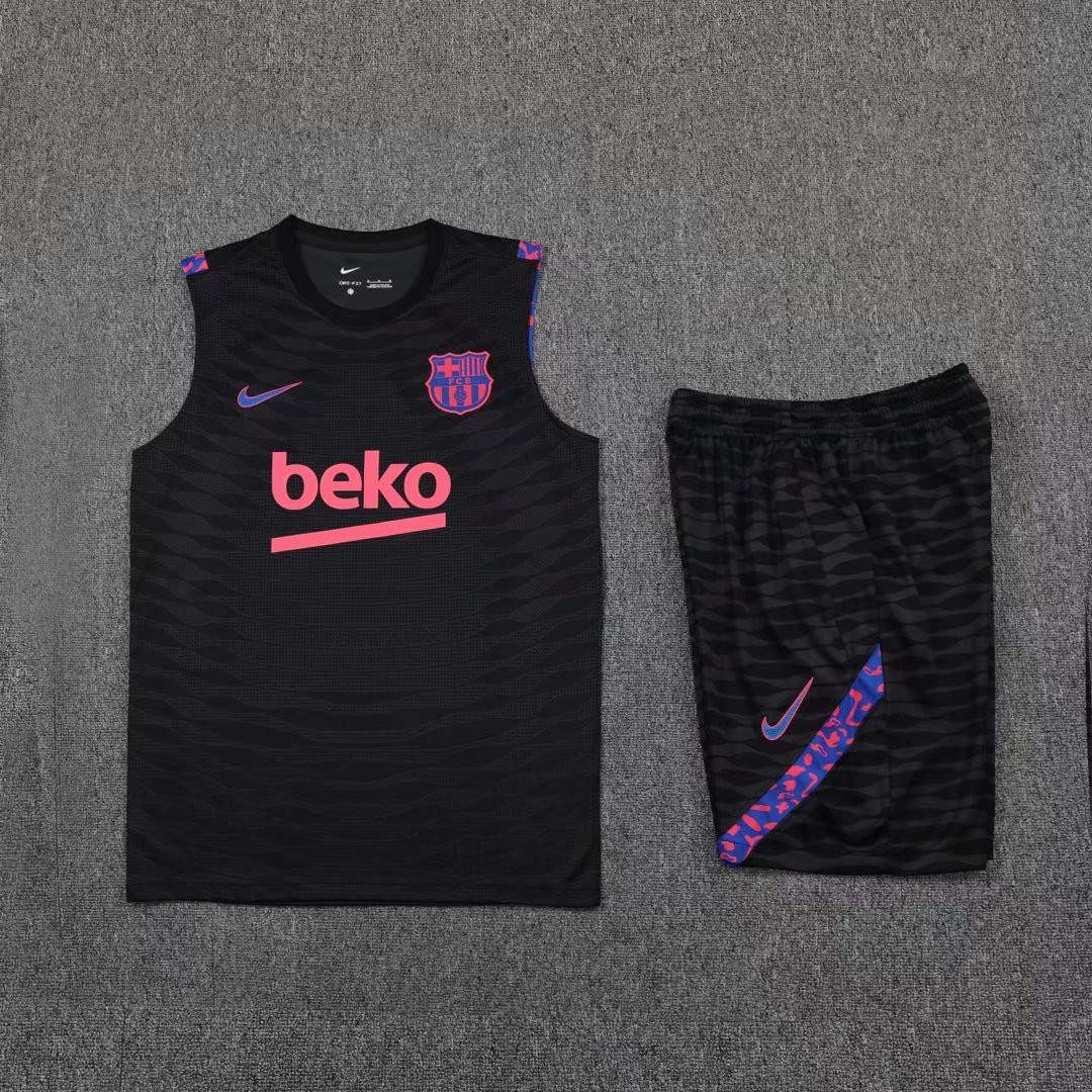 Barcelona Soccer Training Suit Singlet + Short Black Mens 2022/23