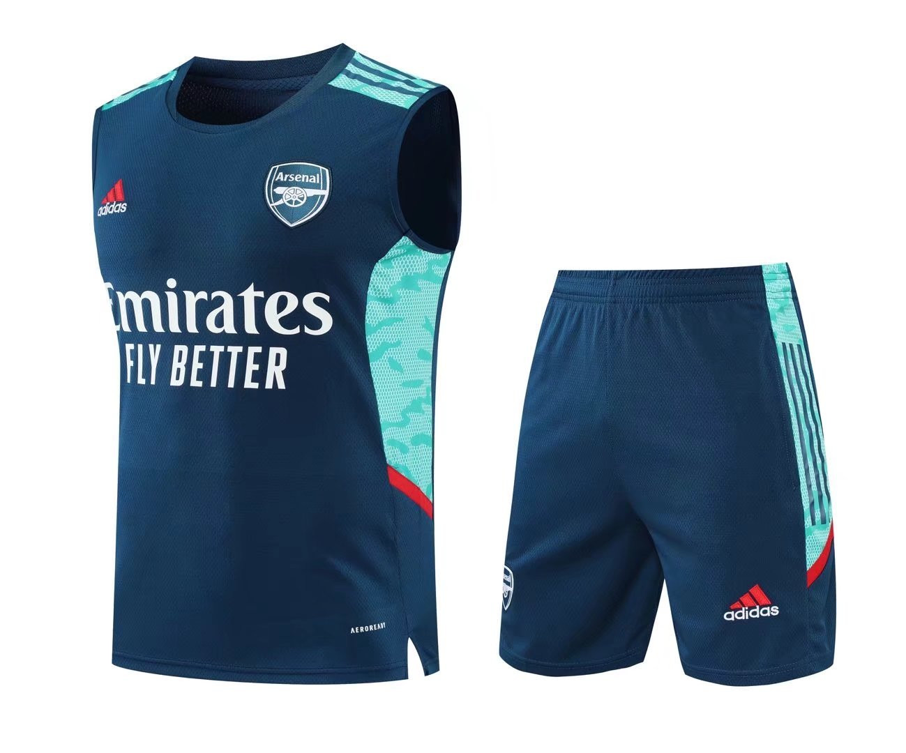 Arsenal Soccer Training Suit Singlet + Short Aqua Mens 2022/23