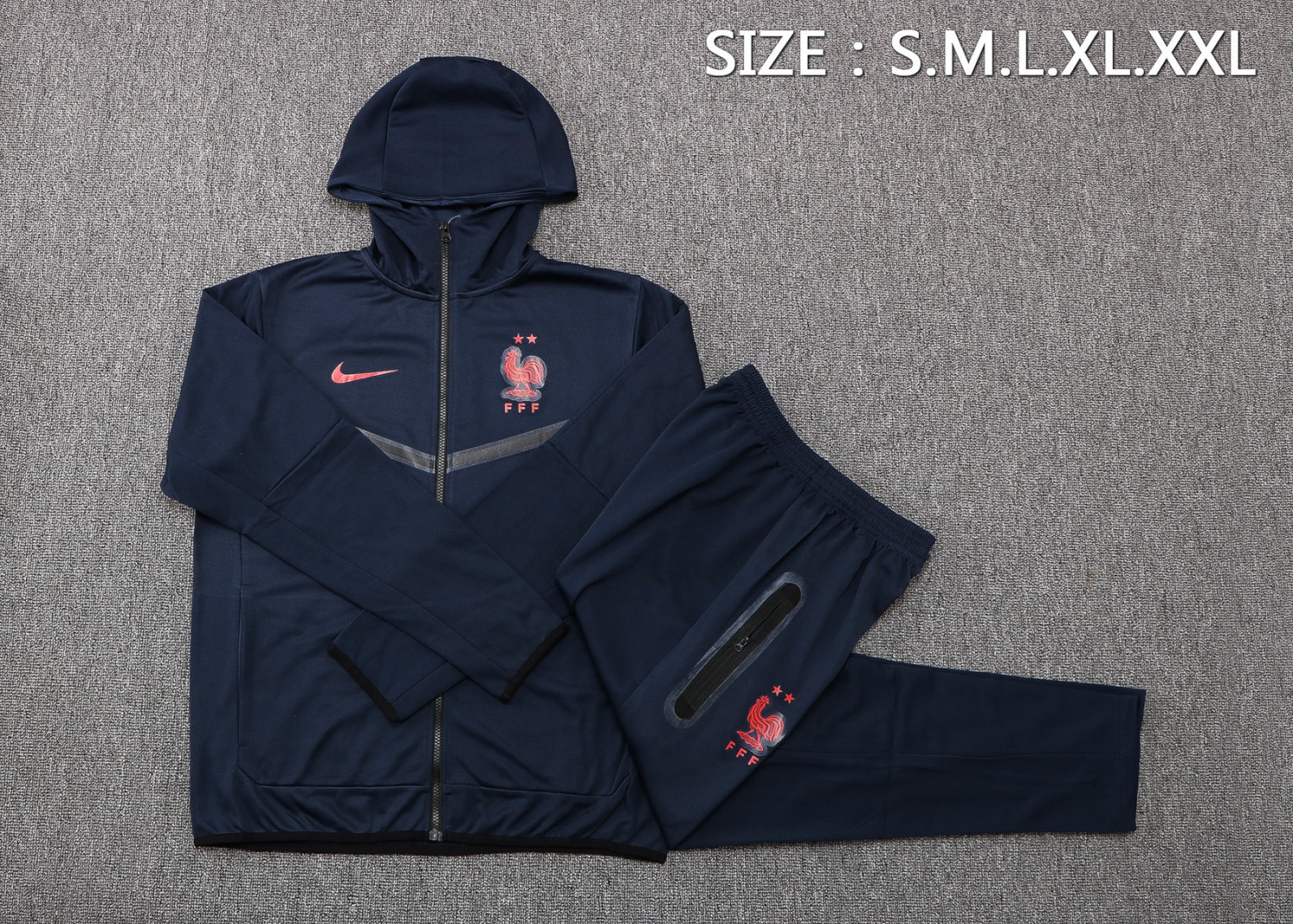 France Soccer Training Suit Jacket + Pants Hoodie Royal Mens 2022