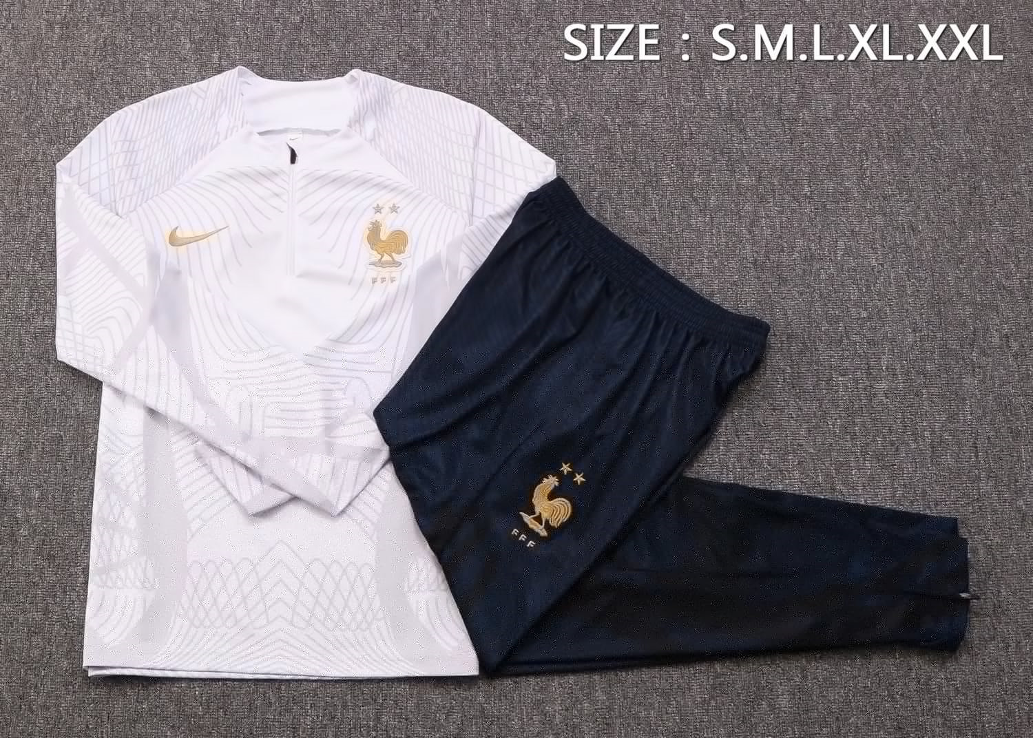 France Soccer Training Suit White Stripe Mens 2022/23