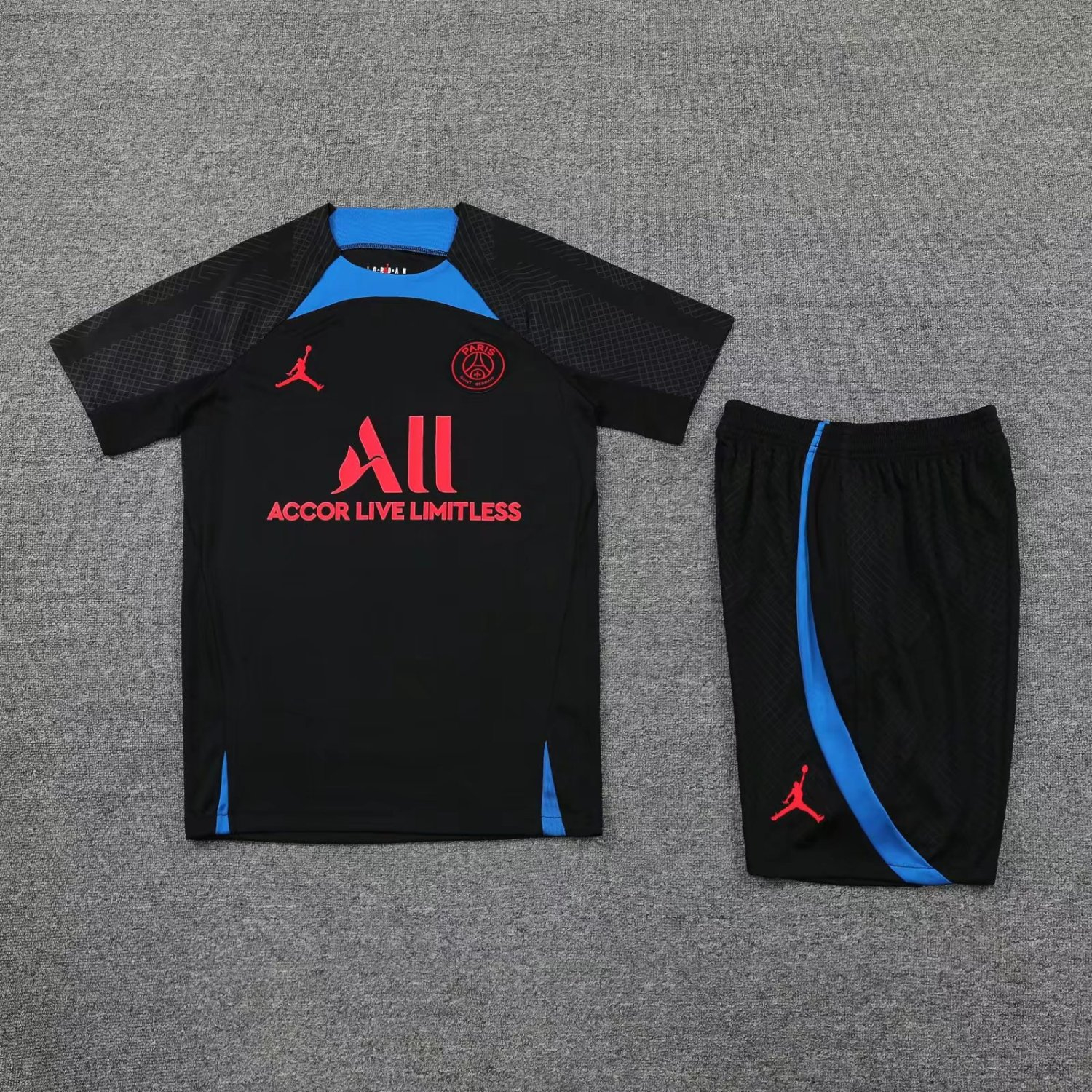 PSG x Jordan Black Soccer Jersey + Short Replica Mens 2022/23