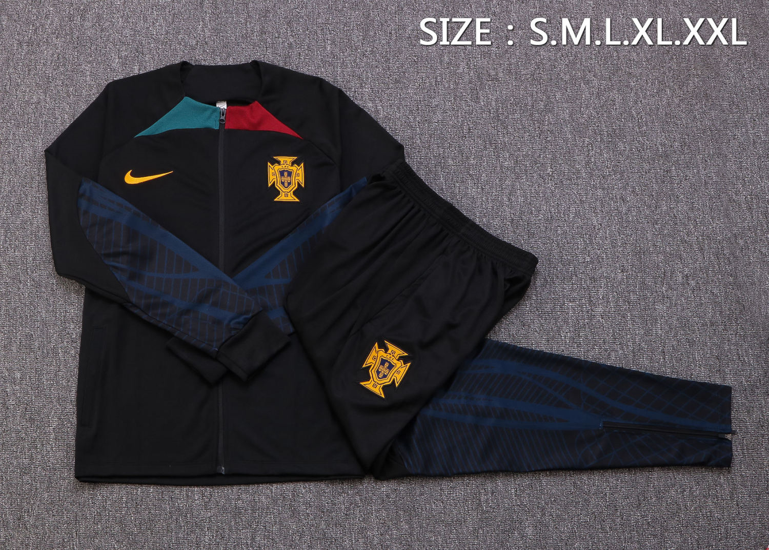 Portugal Soccer Training Suit Jacket + Pants Black 2022/23 Mens