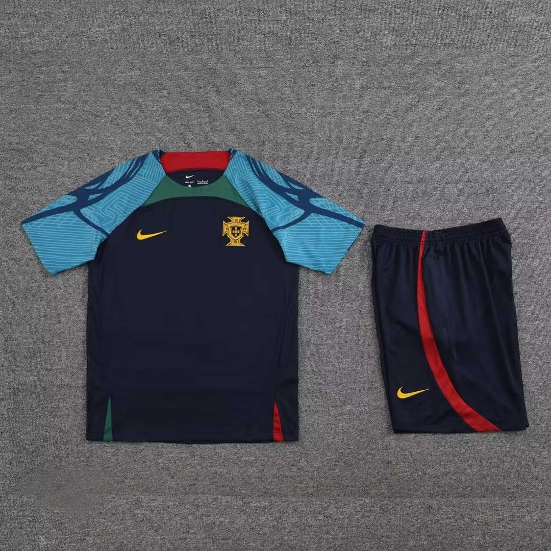 Portugal Soccer Jersey + Short Replica Royal 2022 Mens