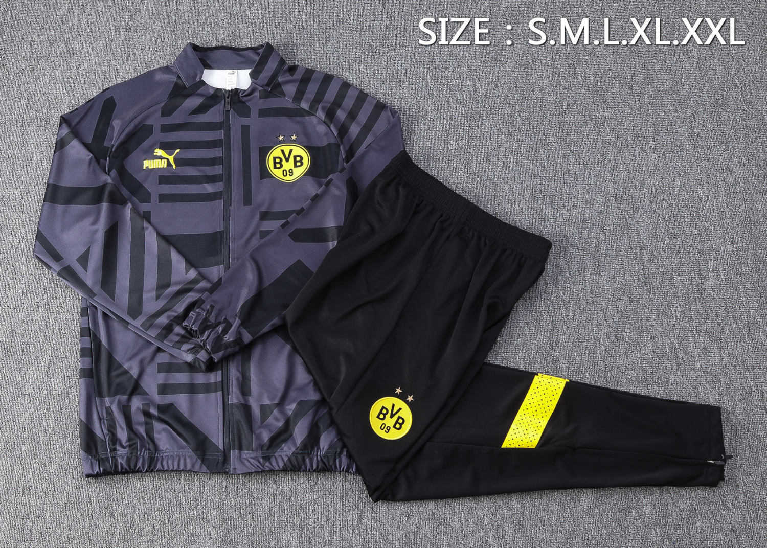 Borussia Dortmund Soccer Jacket + Pants Replica Grey - Black 2022/23 Mens